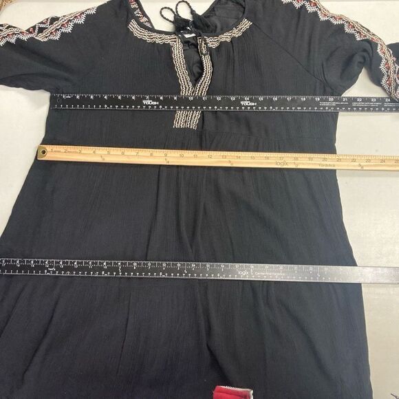 Old Navy Women’s Long Sleeves Embroidered Boho Tassel Neck Dress Black Large - Picture 11 of 11